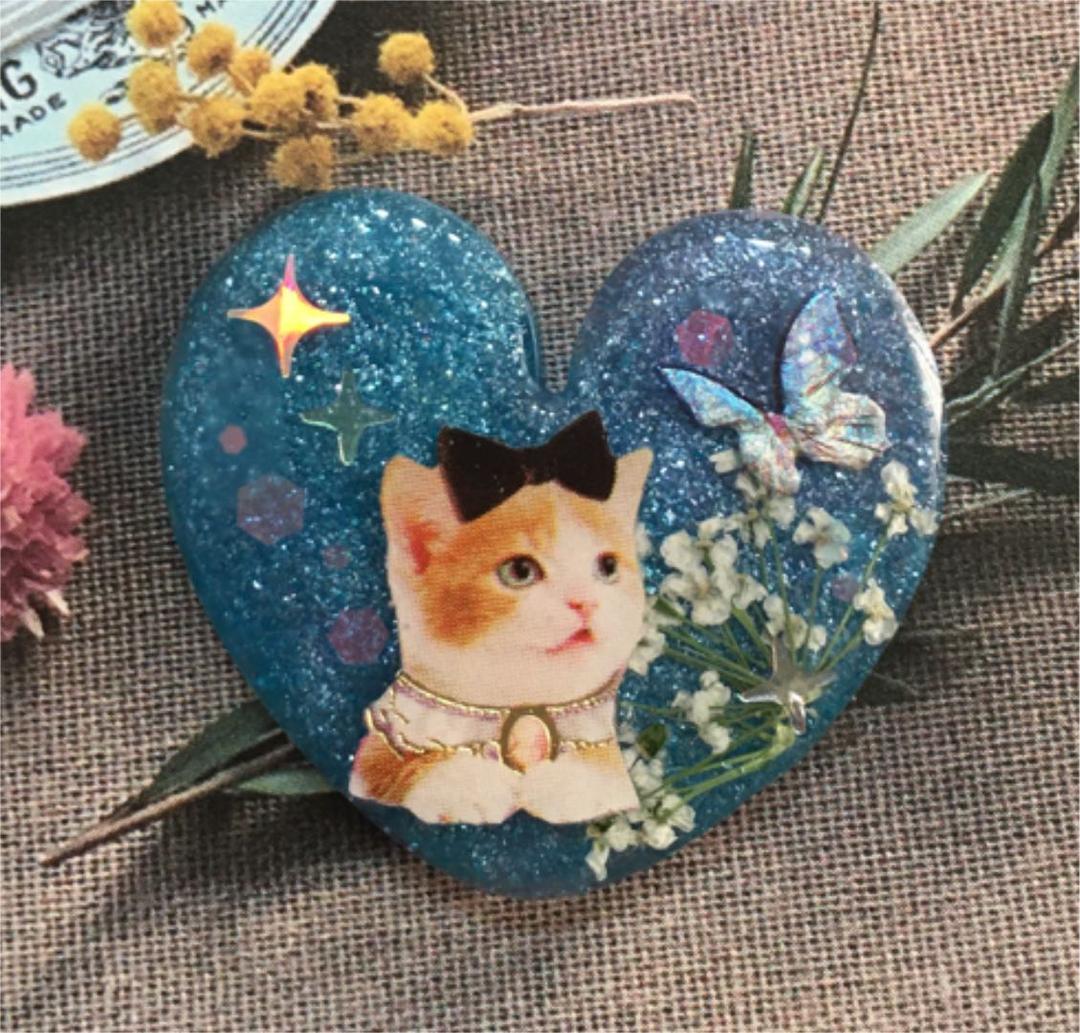 レジンヘアゴム、温度で色が変わる・♡猫ちゃん