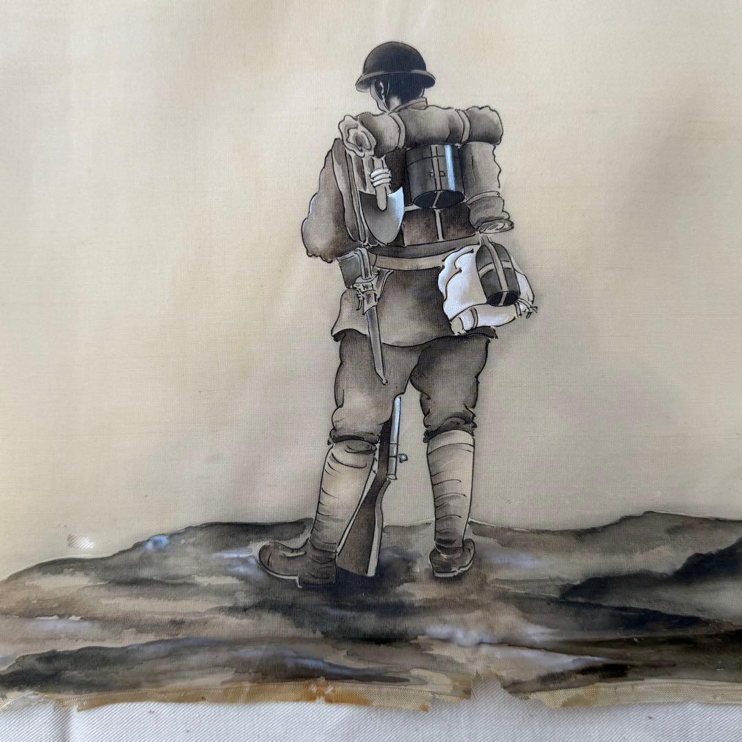 時代 支那事変 光雫作 絹本 旧日本軍 軍隊 ミリタリー 69×36cm