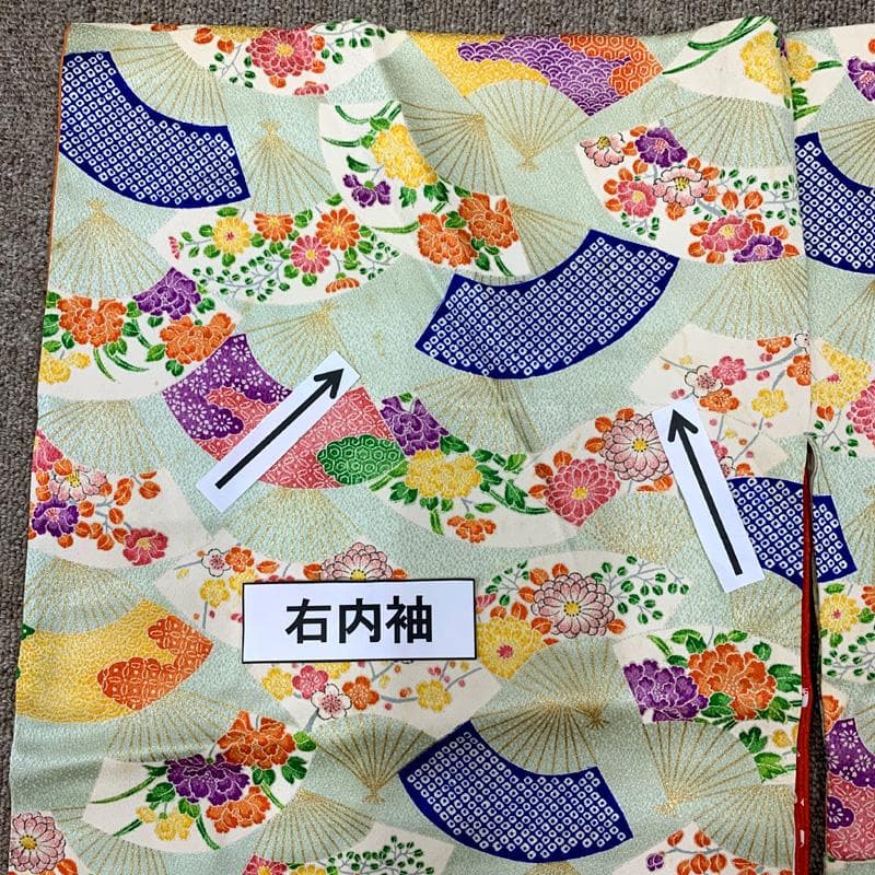 506ag56□七五三 七歳 女児 着物&袋帯 総柄 金彩 扇□状態良好