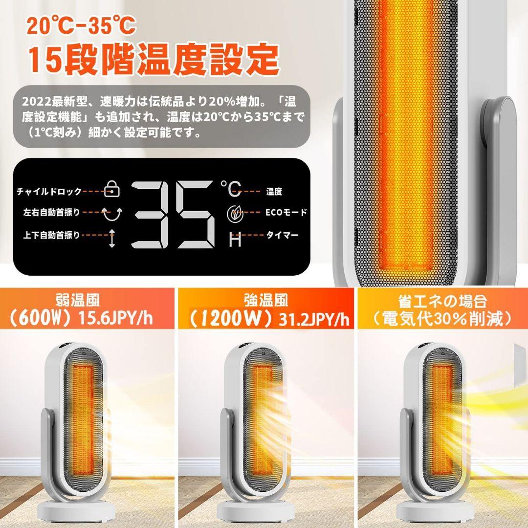 セラミックヒーター【ECO省エネモード＆上下左右自動首振り】1200W