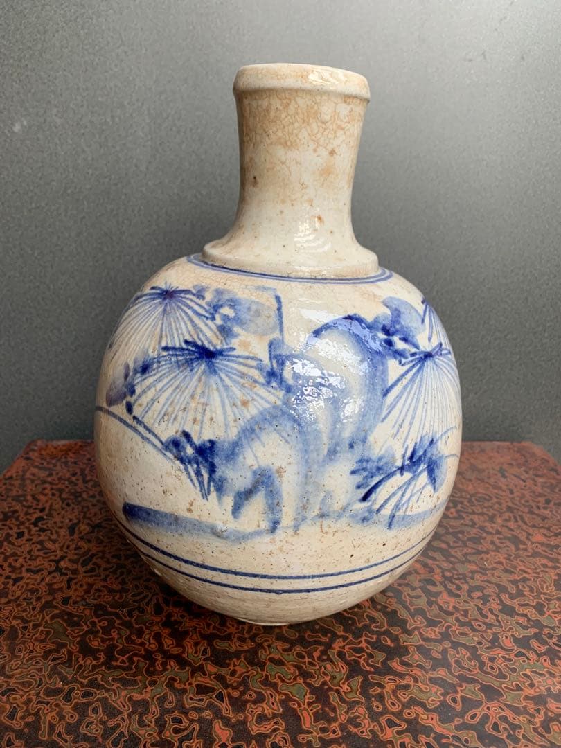 希少品　古相馬 徳利 花鳥染付　民芸壺時代物鉄釉生活雑器花器