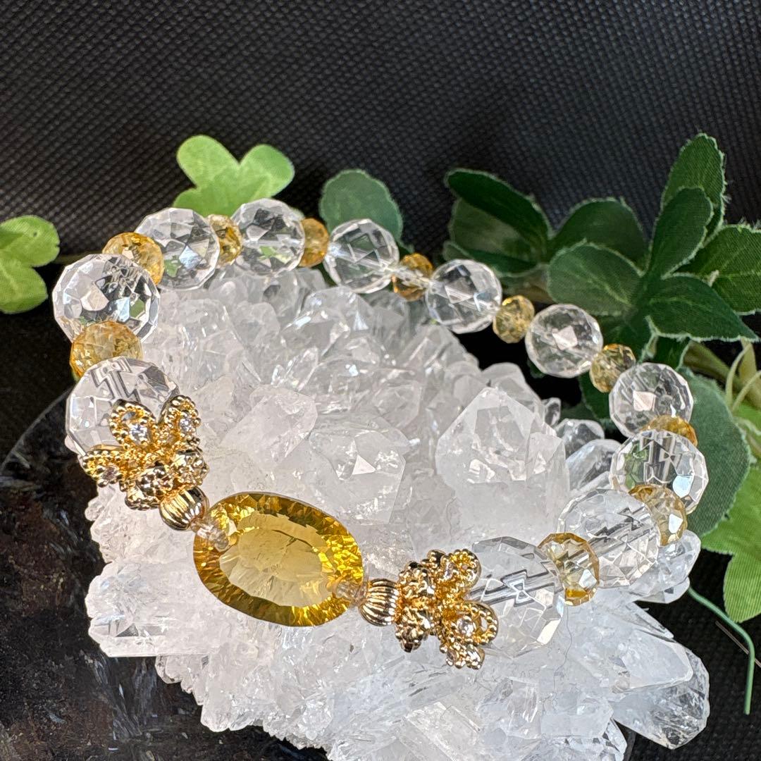 【高品質】シトリン　宝石カット　水晶カット　ブレスレット