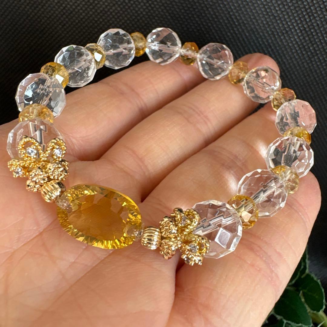 【高品質】シトリン　宝石カット　水晶カット　ブレスレット