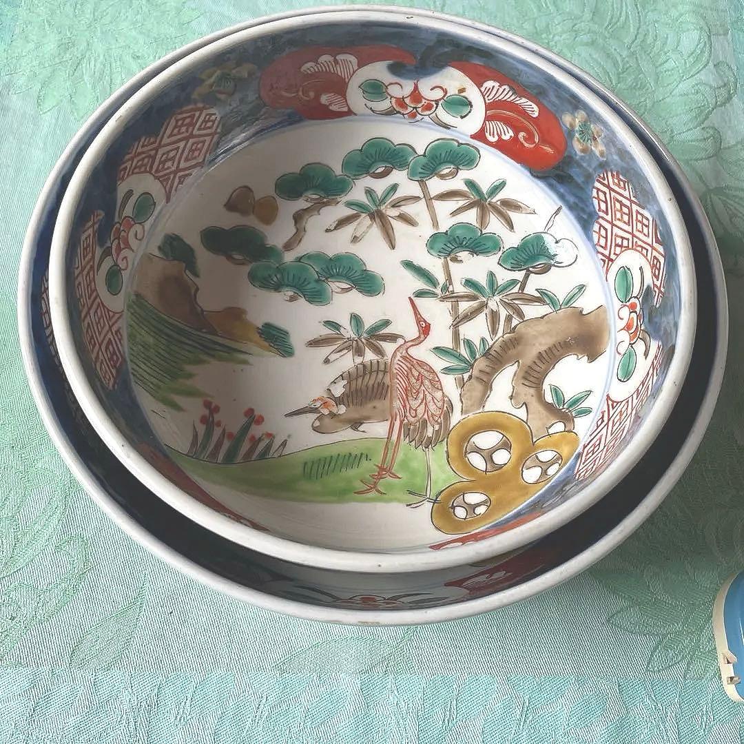 幕末明治　伊万里焼　色絵　2組　深鉢