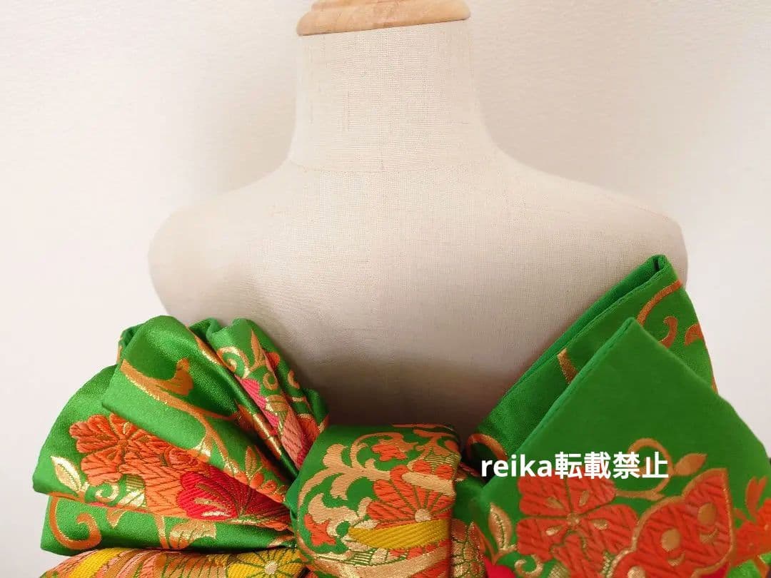 七五三　作り帯　一点物　蝶柄　鳳凰　緑系