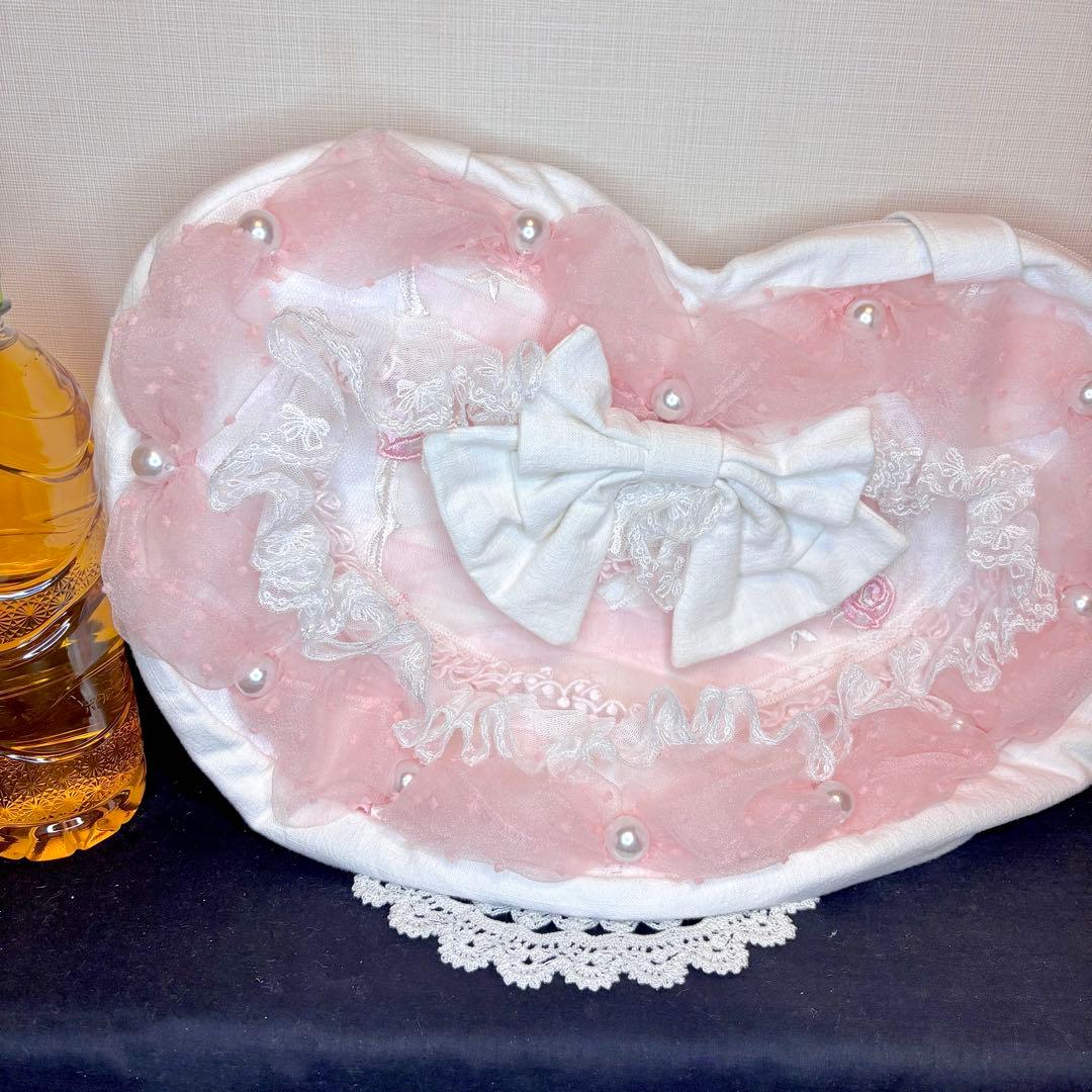 ハンドメイド ハートバッグ｜ロリィタ・姫系フリルバッグ｜一点物・在庫限り