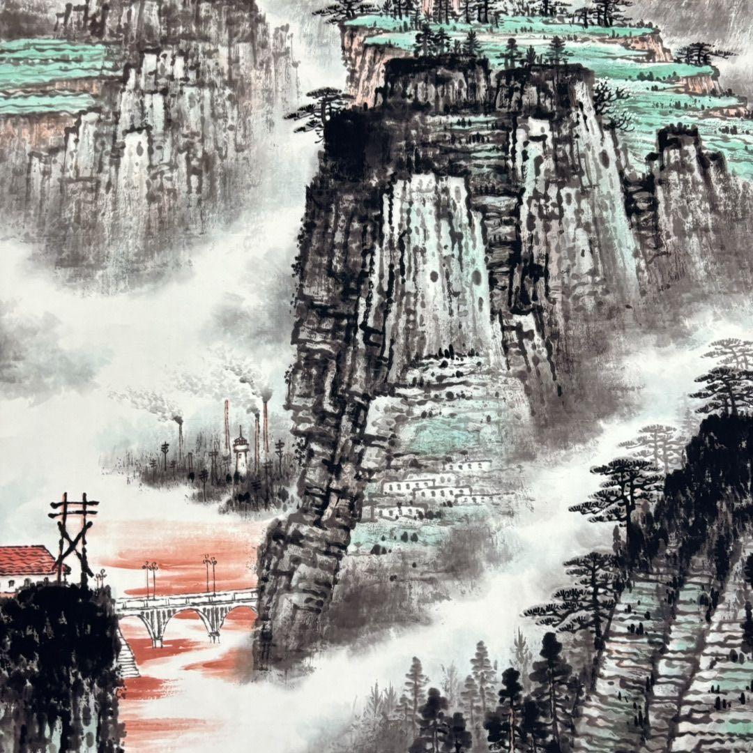 【中国山水画】钱松岩《延安颂》掛け軸 中堂｜新中式・開運インテリア