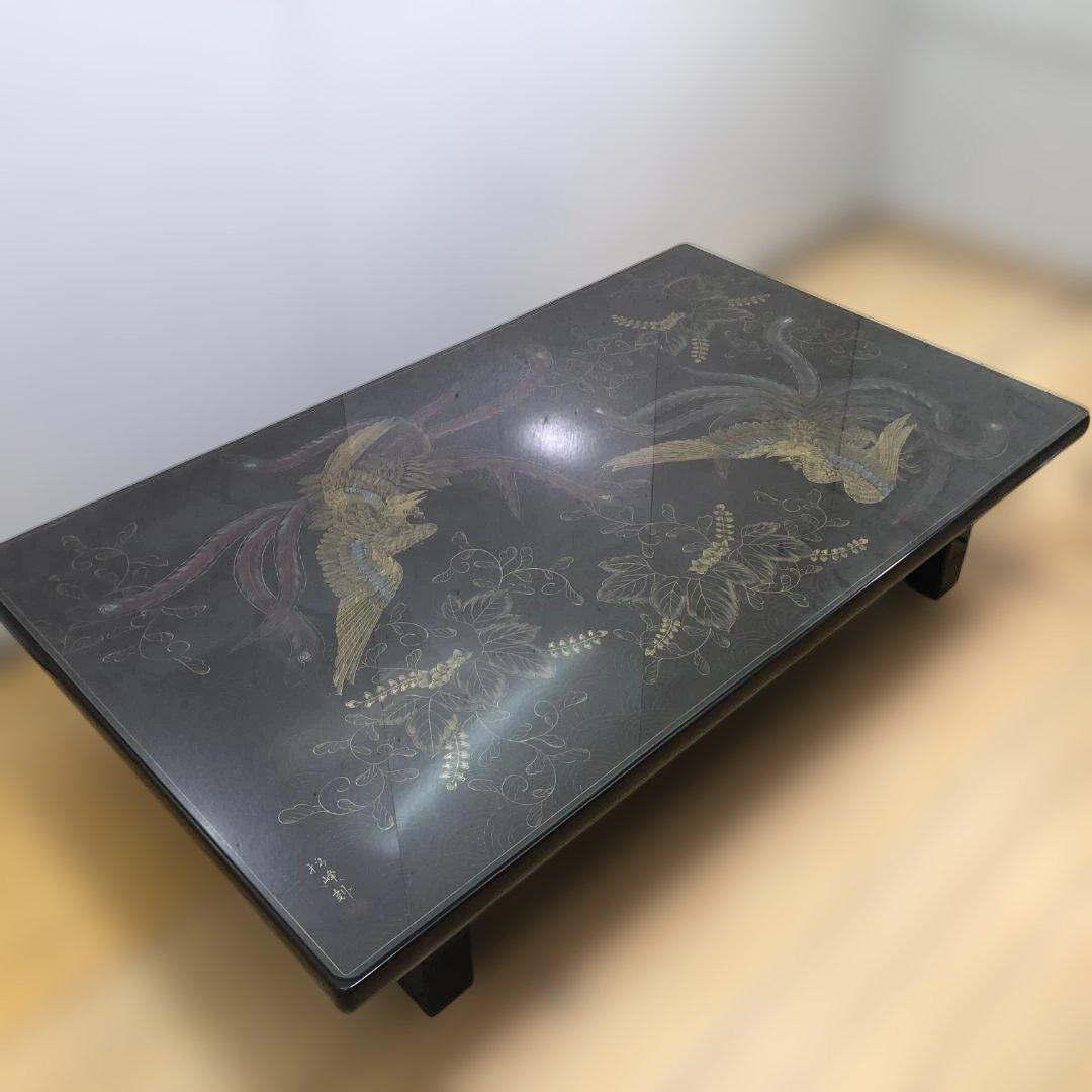 蒔絵 鳳凰図 座卓 漆塗り 黒塗り 伝統工芸風 ローテーブル112972-2
