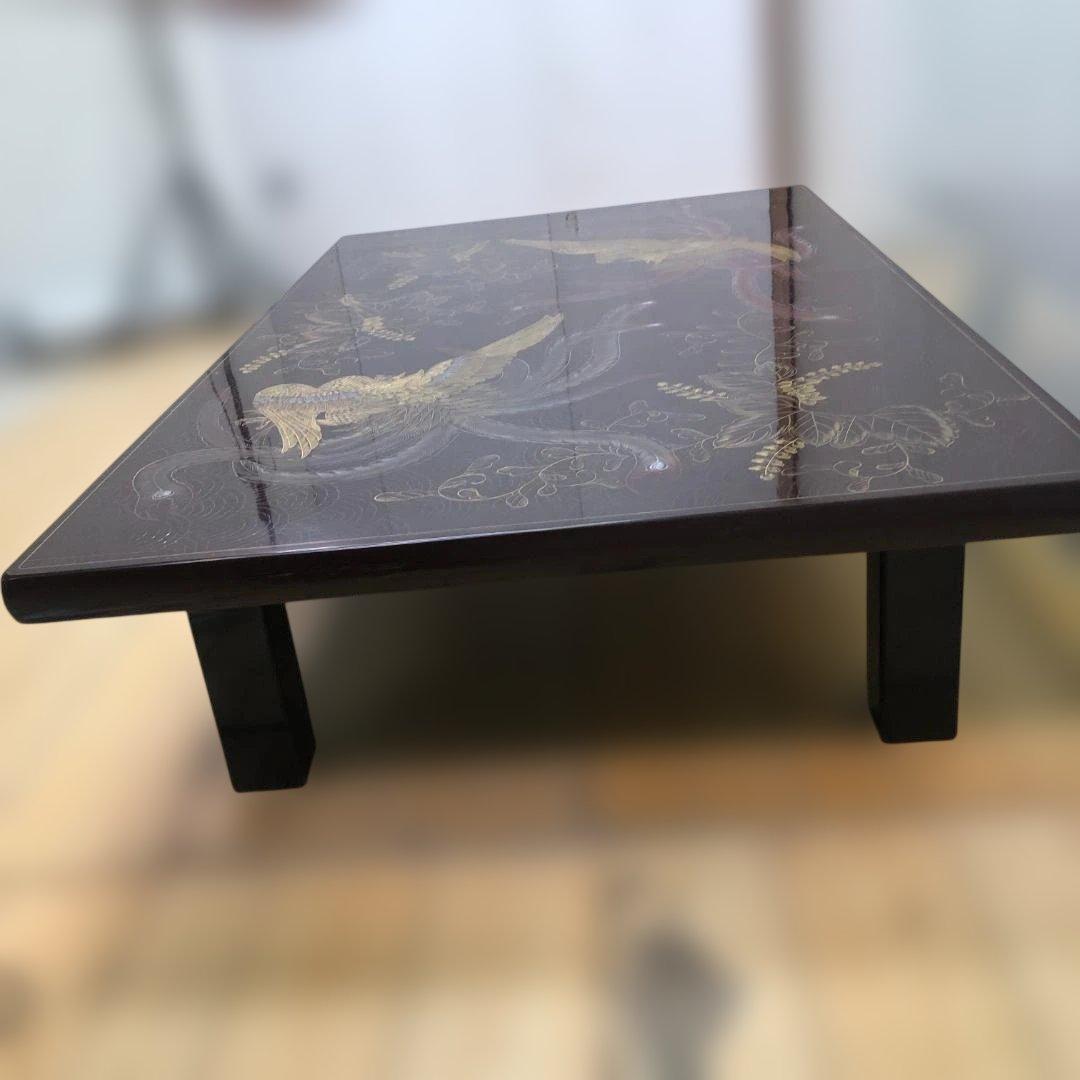蒔絵 鳳凰図 座卓 漆塗り 黒塗り 伝統工芸風 ローテーブル112972-2