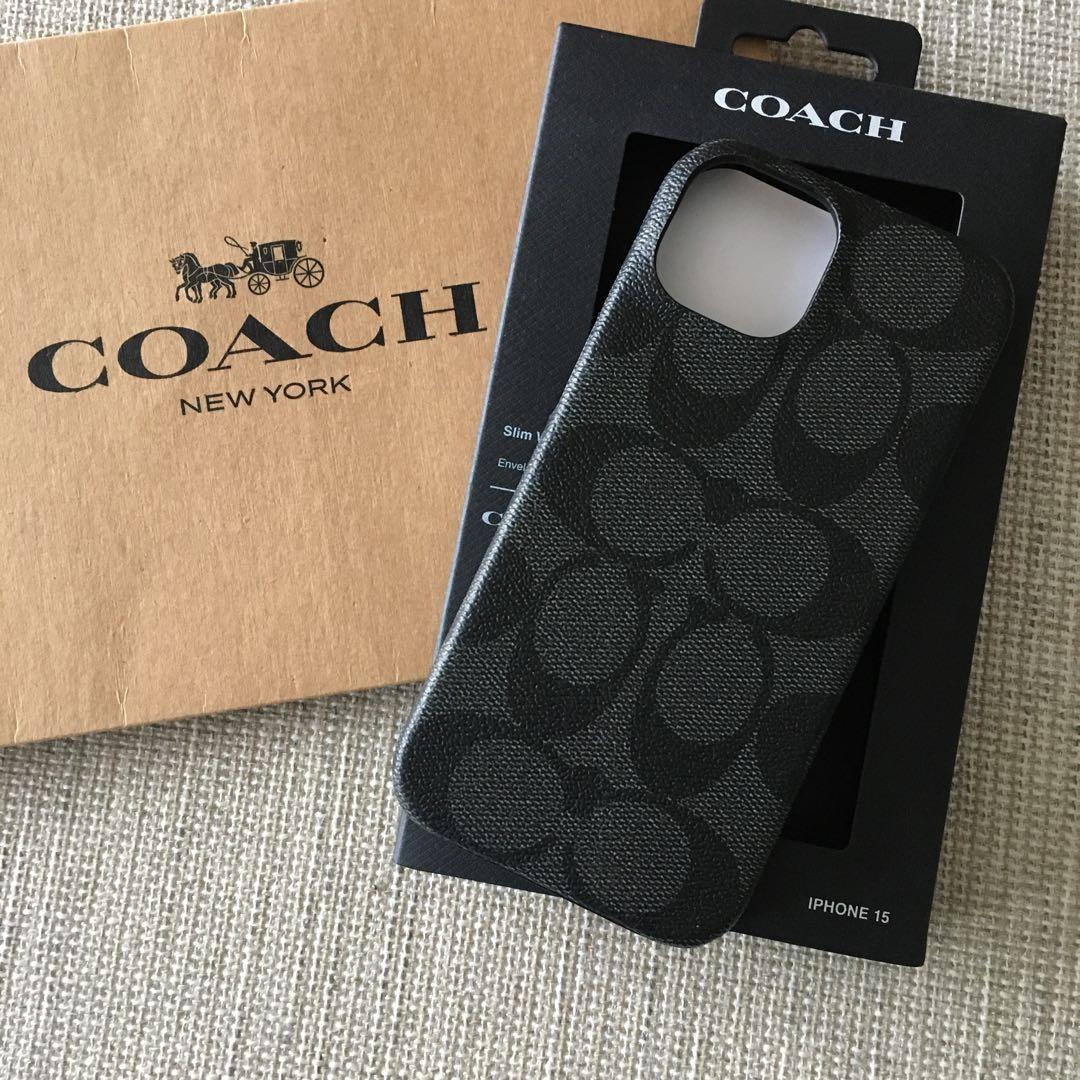新品★COACH コーチ 定価14,300円 レザー iPhone 15 ケース