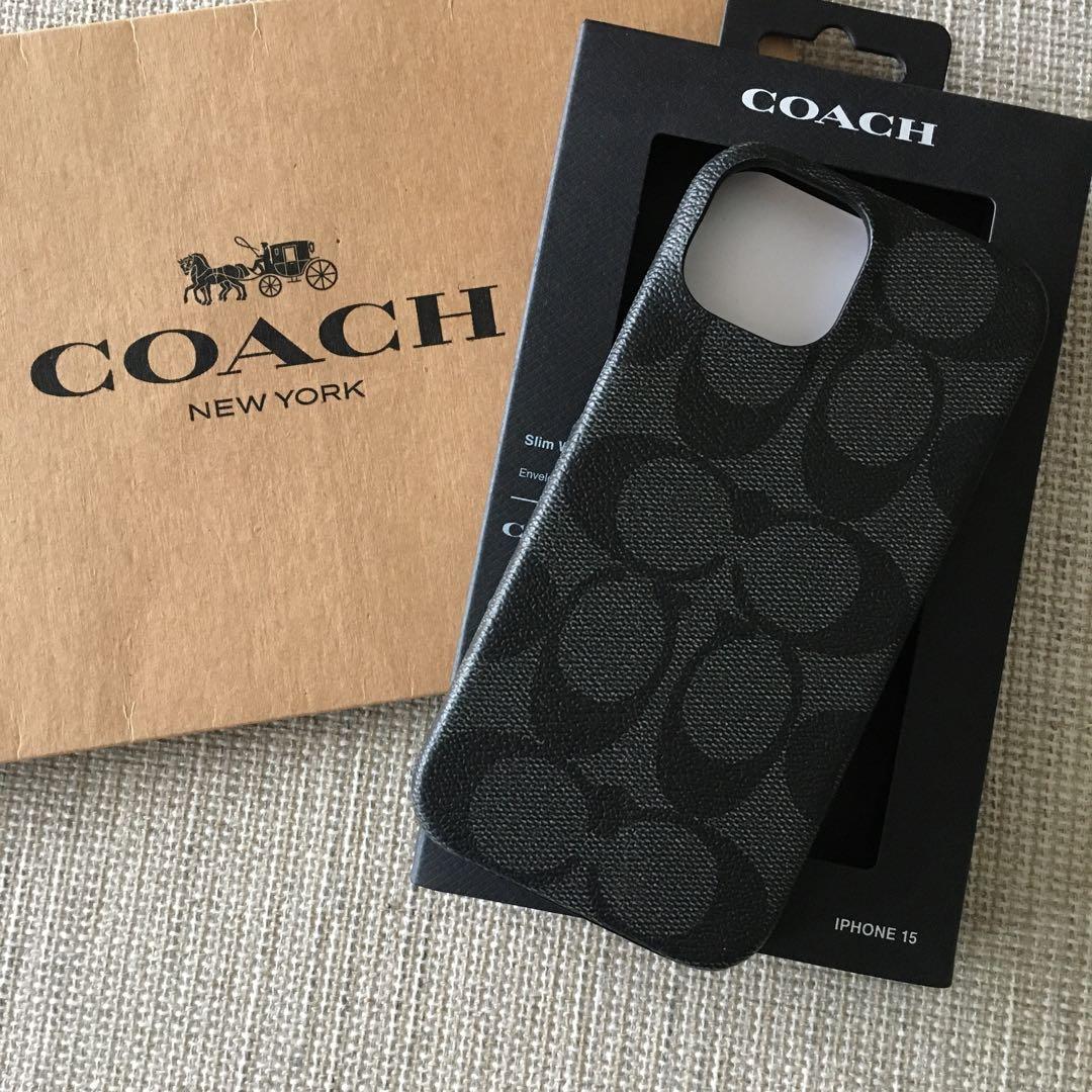 新品★COACH コーチ 定価14,300円 レザー iPhone 15 ケース